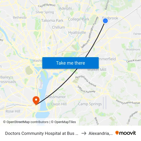 Doctors Community Hospital at Bus Shelter to Alexandria, VA map