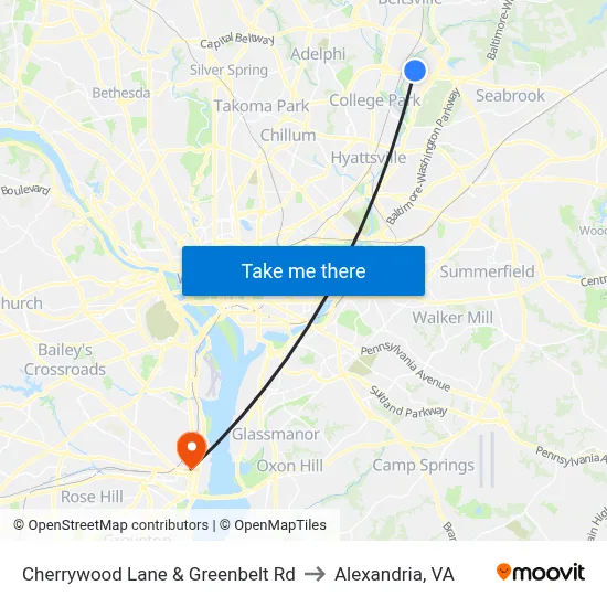 Cherrywood Lane & Greenbelt Rd to Alexandria, VA map