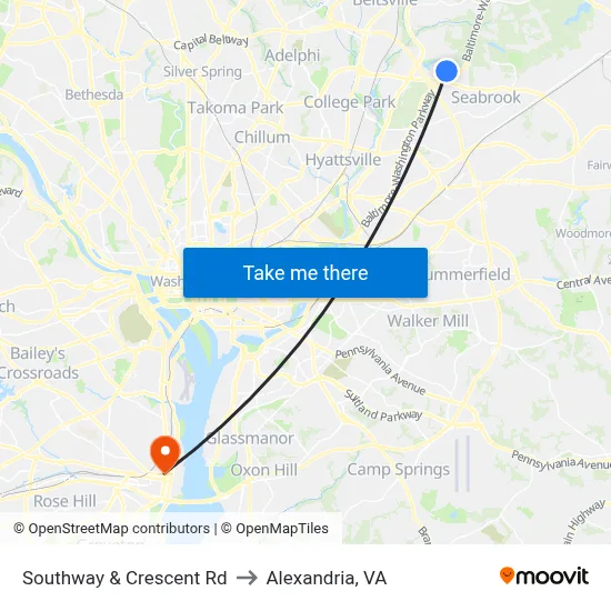 Southway & Crescent Rd to Alexandria, VA map