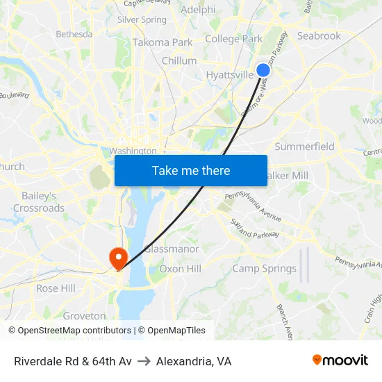 Riverdale Rd & 64th Av to Alexandria, VA map