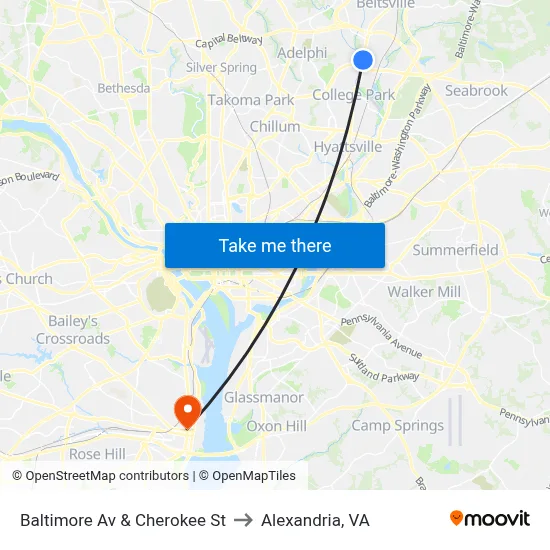 Baltimore Av & Cherokee St to Alexandria, VA map