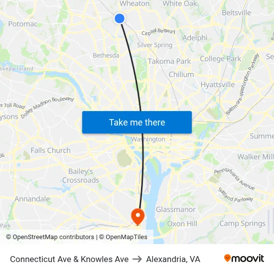 Connecticut Ave & Knowles Ave to Alexandria, VA map