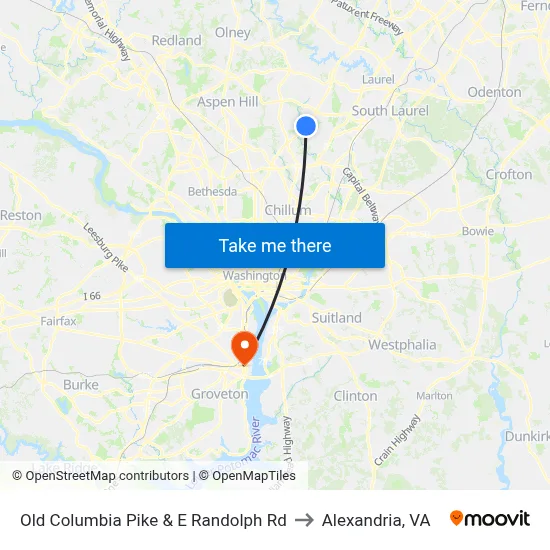 Old Columbia Pike & E Randolph Rd to Alexandria, VA map