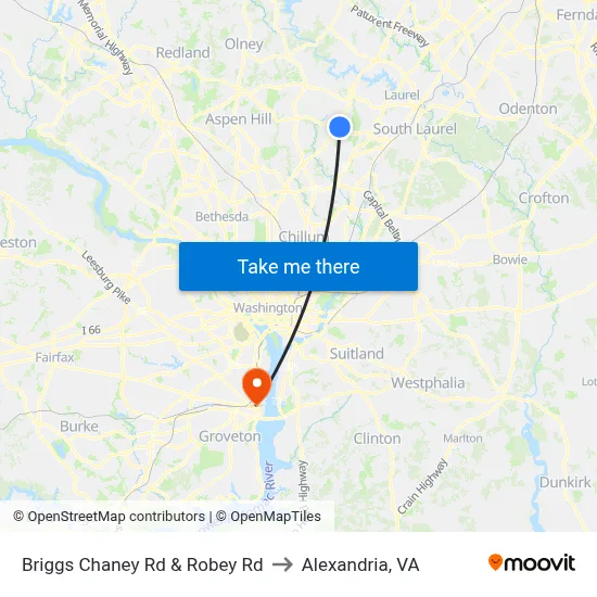 Briggs Chaney Rd & Robey Rd to Alexandria, VA map