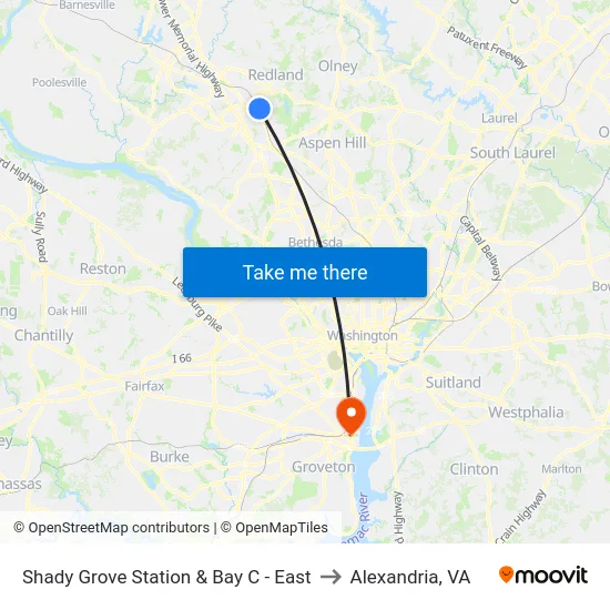Shady Grove Station & Bay C - East to Alexandria, VA map