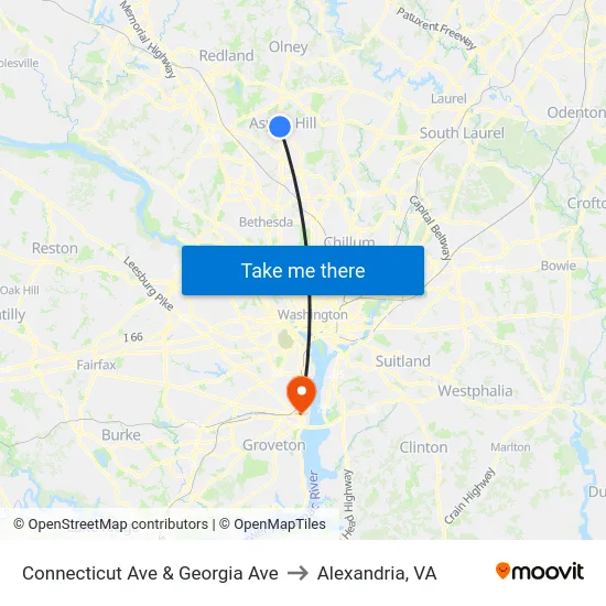 Connecticut Ave & Georgia Ave to Alexandria, VA map