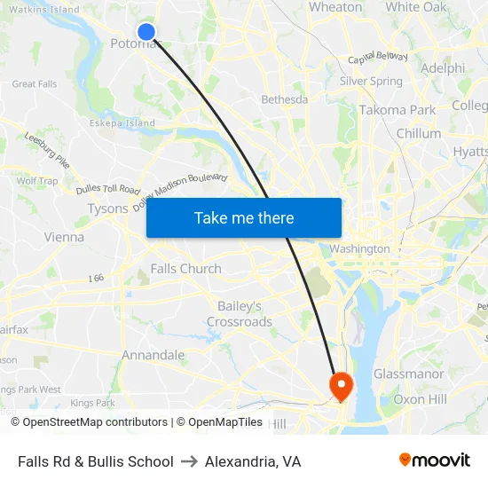 Falls Rd & Bullis School to Alexandria, VA map