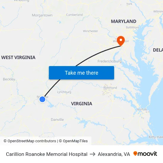 Carillion Roanoke Memorial Hospital to Alexandria, VA map