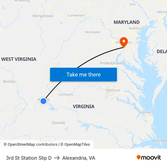 3rd St Station Slip D to Alexandria, VA map