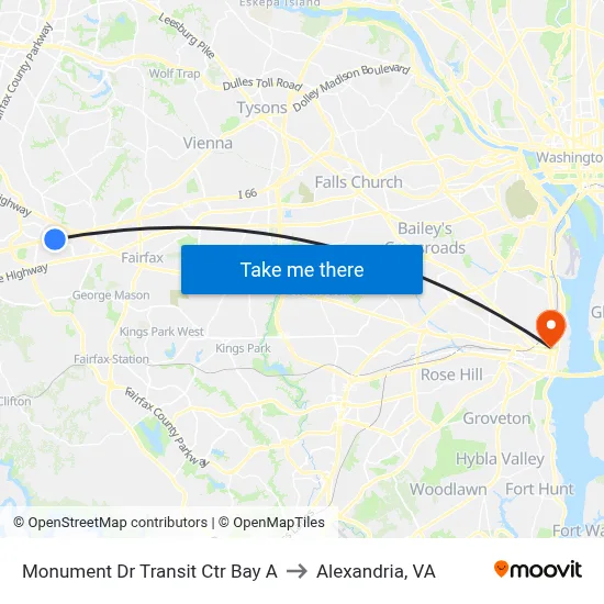 Monument Dr Transit Ctr Bay A to Alexandria, VA map