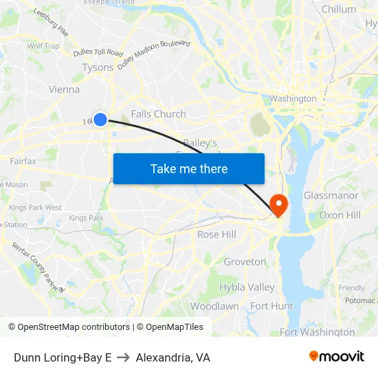 Dunn Loring+Bay E to Alexandria, VA map