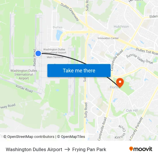 Washington Dulles Airport to Frying Pan Park map