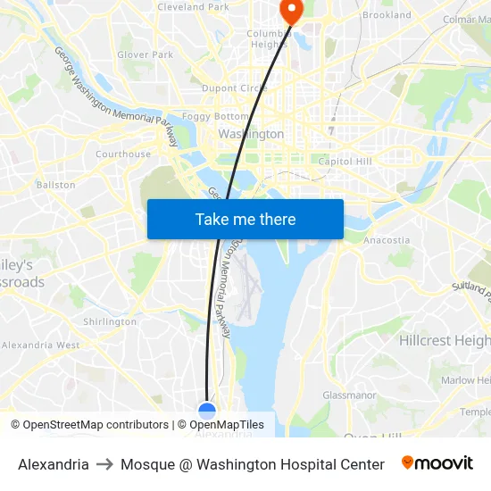 Alexandria to Mosque @ Washington Hospital Center map