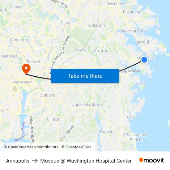 Annapolis to Mosque @ Washington Hospital Center map