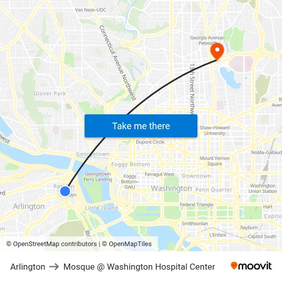 Arlington to Mosque @ Washington Hospital Center map
