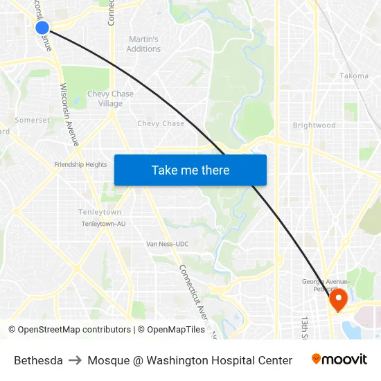 Bethesda to Mosque @ Washington Hospital Center map