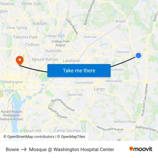 Bowie to Mosque @ Washington Hospital Center map