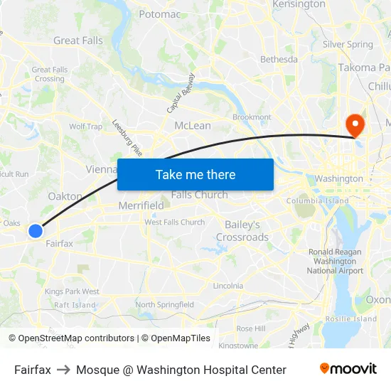 Fairfax to Mosque @ Washington Hospital Center map