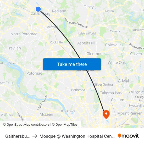 Gaithersburg to Mosque @ Washington Hospital Center map