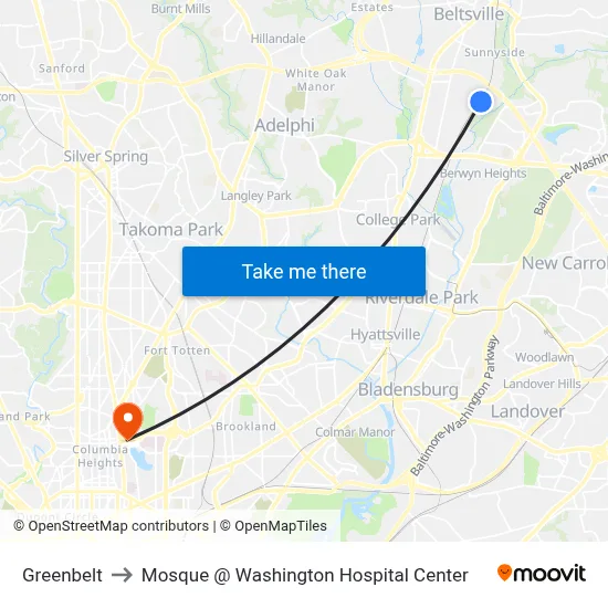 Greenbelt to Mosque @ Washington Hospital Center map