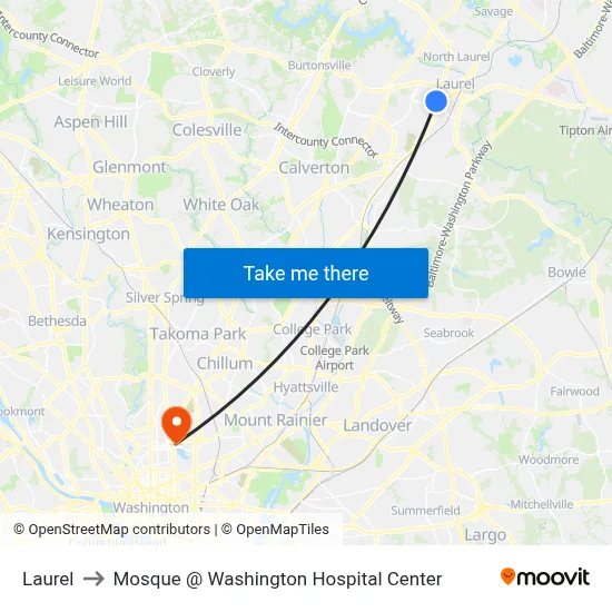 Laurel to Mosque @ Washington Hospital Center map