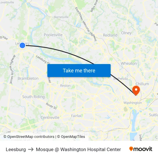Leesburg to Mosque @ Washington Hospital Center map