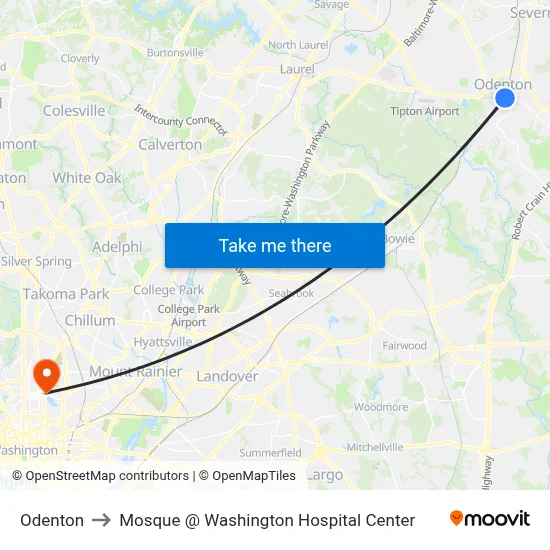 Odenton to Mosque @ Washington Hospital Center map