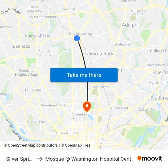 Silver Spring to Mosque @ Washington Hospital Center map