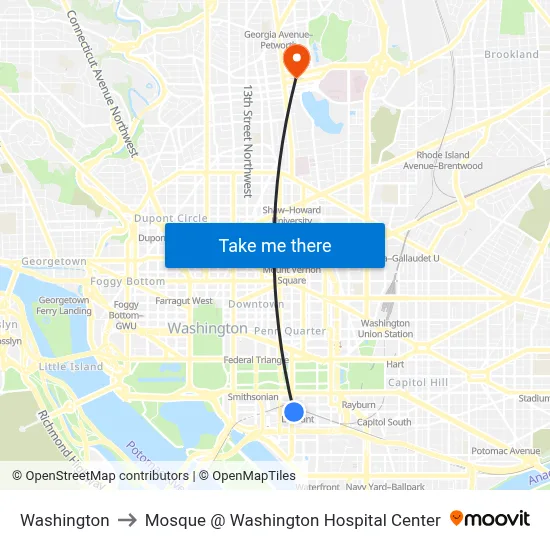 Washington to Mosque @ Washington Hospital Center map