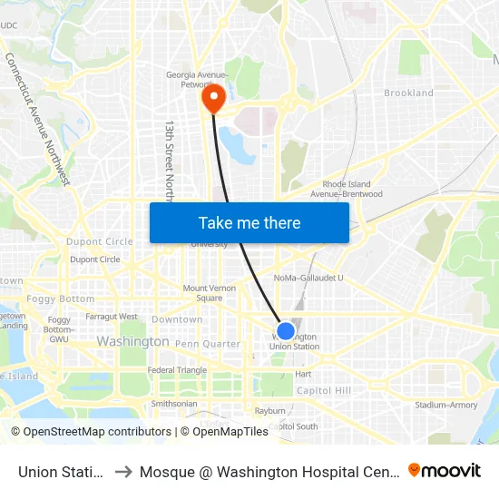 Union Station to Mosque @ Washington Hospital Center map