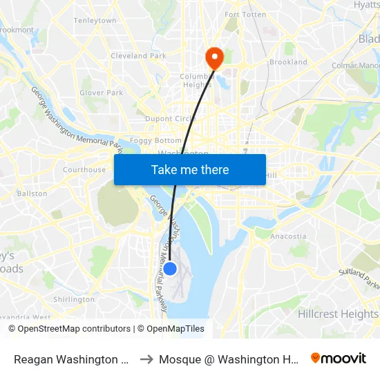 Reagan Washington Airport DCA to Mosque @ Washington Hospital Center map