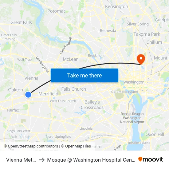 Vienna Metro to Mosque @ Washington Hospital Center map