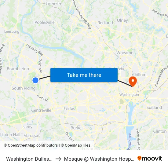 Washington Dulles Airport to Mosque @ Washington Hospital Center map