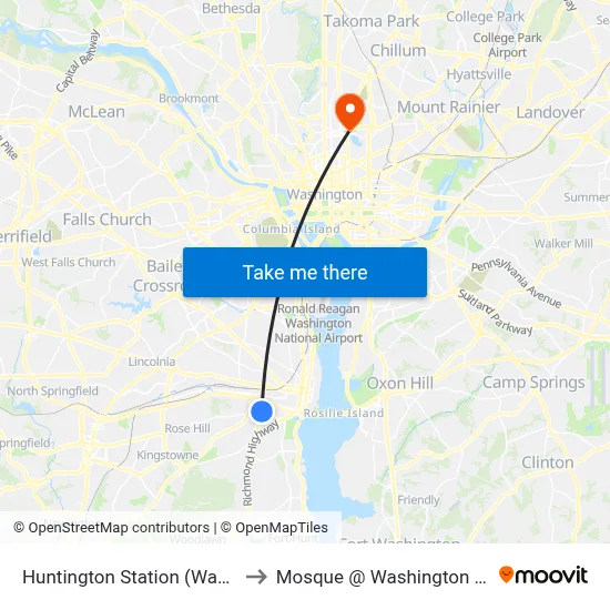 Huntington Station (Washington Metro) to Mosque @ Washington Hospital Center map