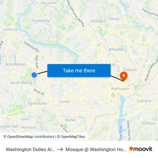 Washington Dulles Airport (IAD) to Mosque @ Washington Hospital Center map
