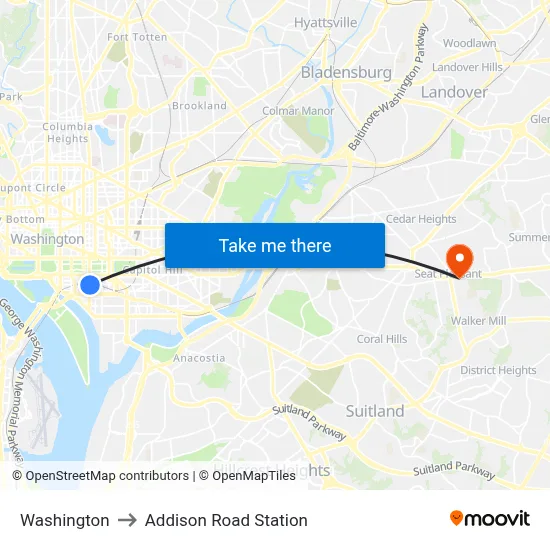 Washington to Addison Road Station map