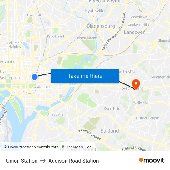Union Station to Addison Road Station map