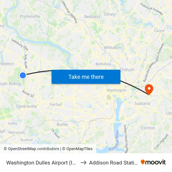 Washington Dulles Airport (IAD) to Addison Road Station map