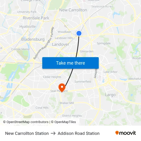 New Carrollton Station to Addison Road Station map