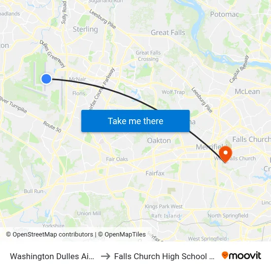 Washington Dulles Airport to Falls Church High School Track map