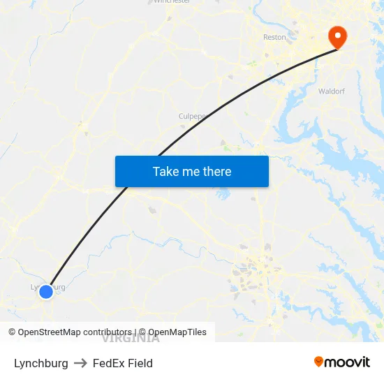 Lynchburg to FedEx Field map