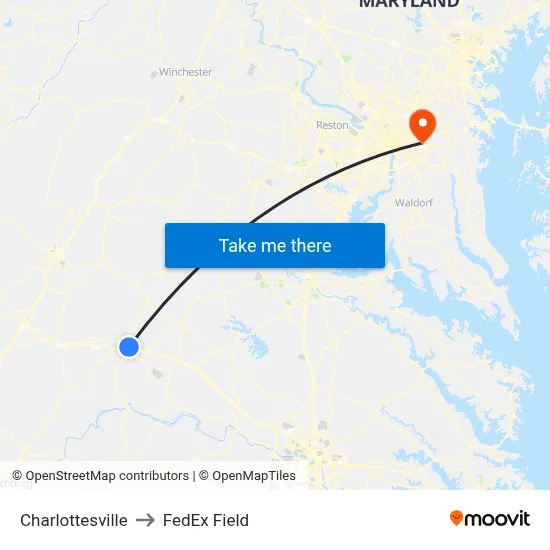 Charlottesville to FedEx Field map