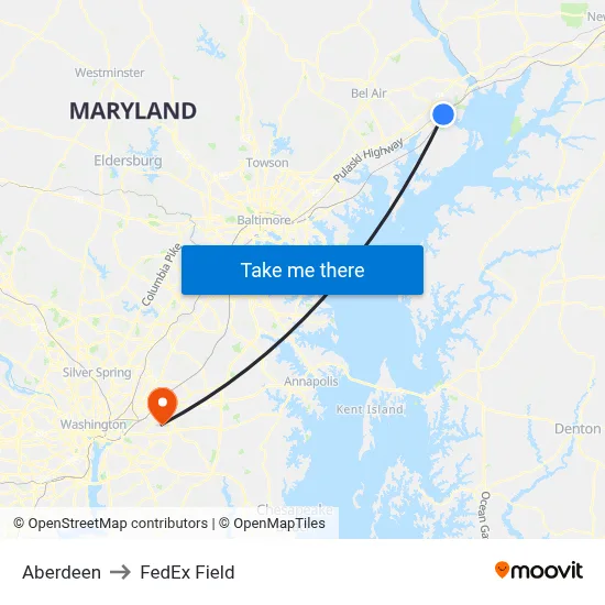 Aberdeen to FedEx Field map
