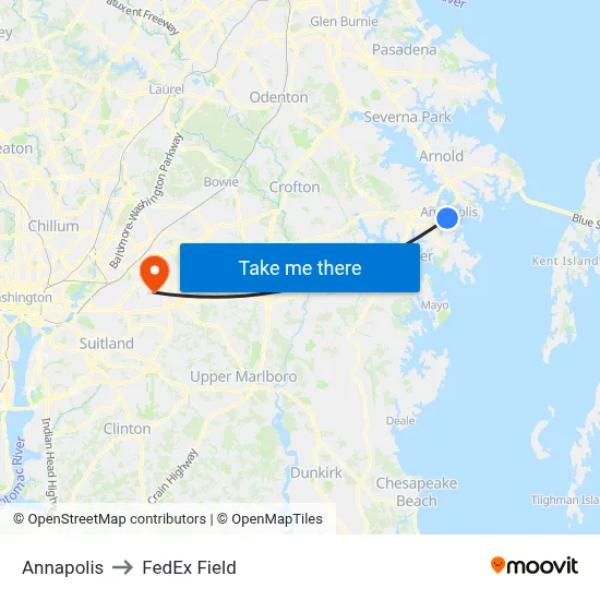 Annapolis to FedEx Field map