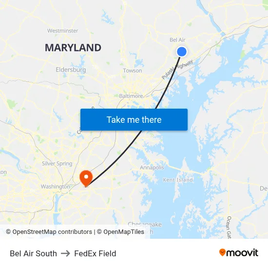 Bel Air South to FedEx Field map