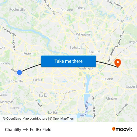 Chantilly to FedEx Field map
