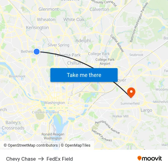Chevy Chase to FedEx Field map