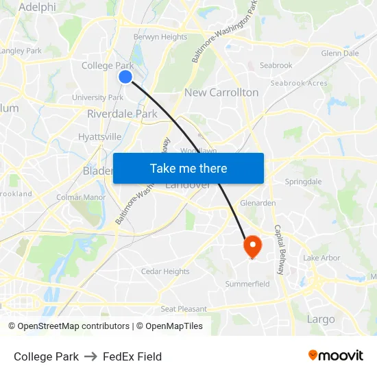 College Park to FedEx Field map