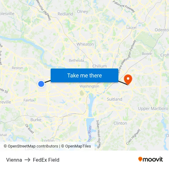 Vienna to FedEx Field map
