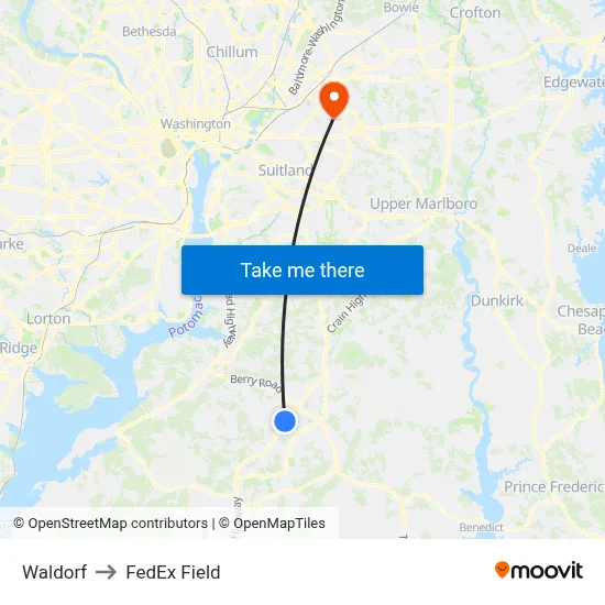 Waldorf to FedEx Field map
